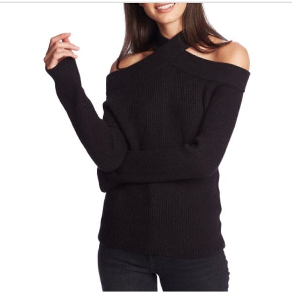 🆕 1 State Cold  Midnight Garden Shoulder Ribbed Knit Pullover Sweater size M - Picture 1 of 7